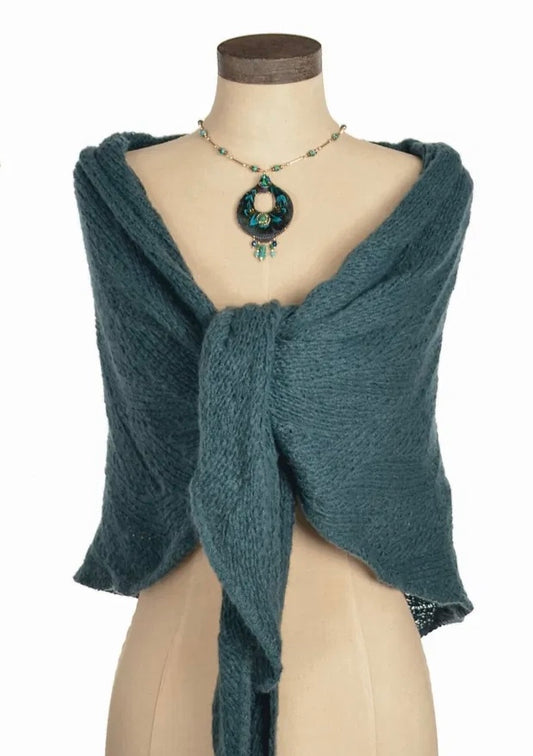 Teal Zig-Zag & Diamond Wrap - Super Soft Poly Yarn