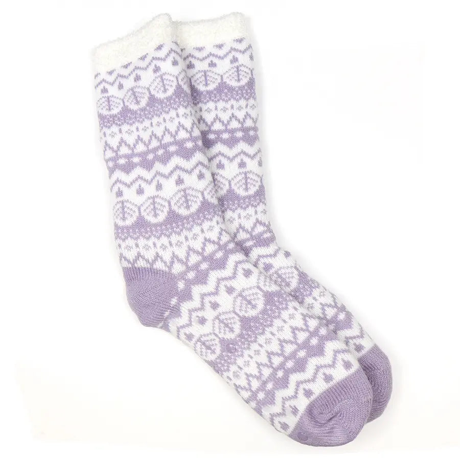 Lilac cosy fair isle slipper socks