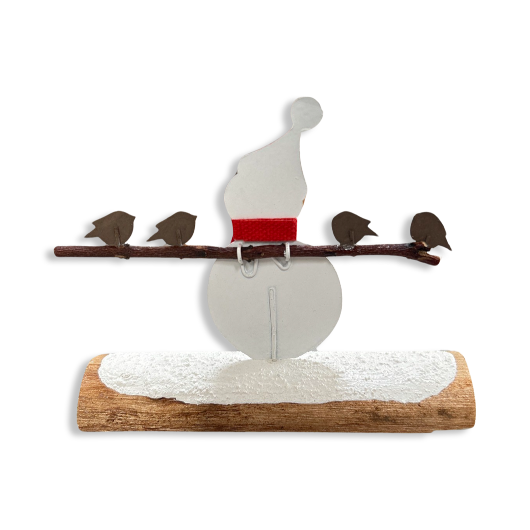 Snowman with 4 robin friends standing Christmas ornament by shoeless joe