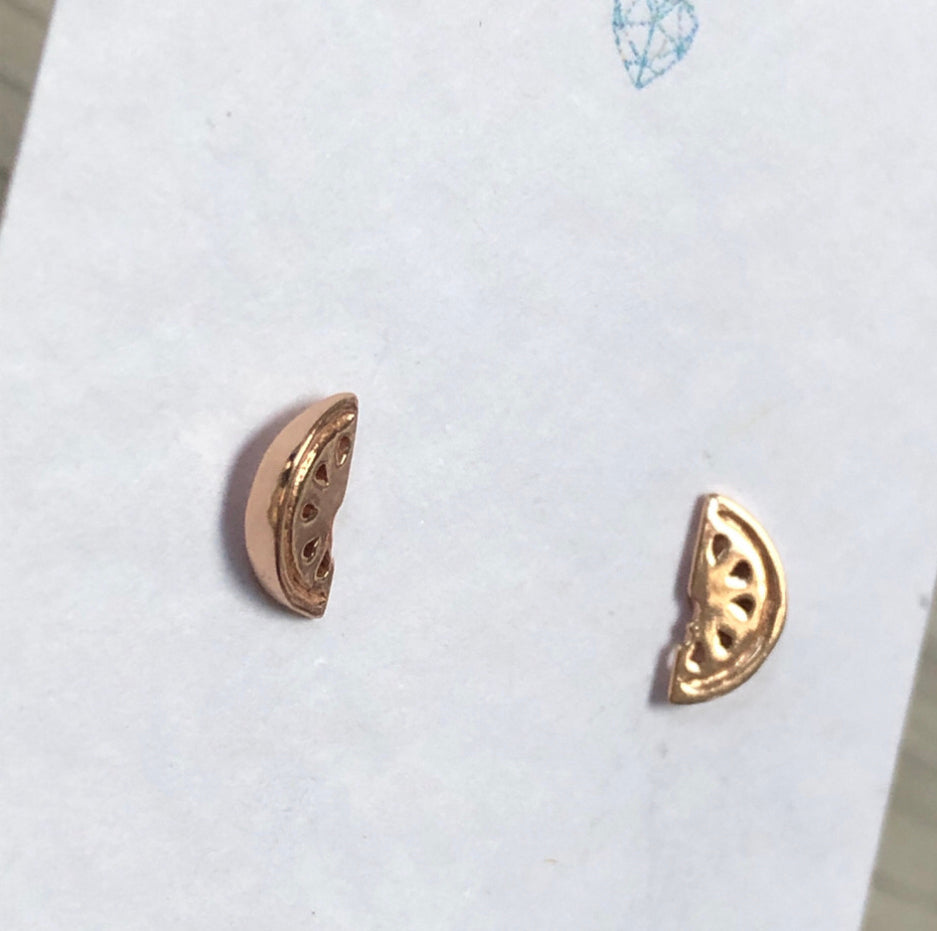Watermelon slice rose gold plated stud earrings