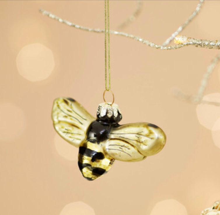 Golden bee shaped glass bauble by Sass & Belle