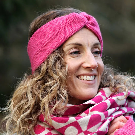 Recycled blend bright pink knit headband