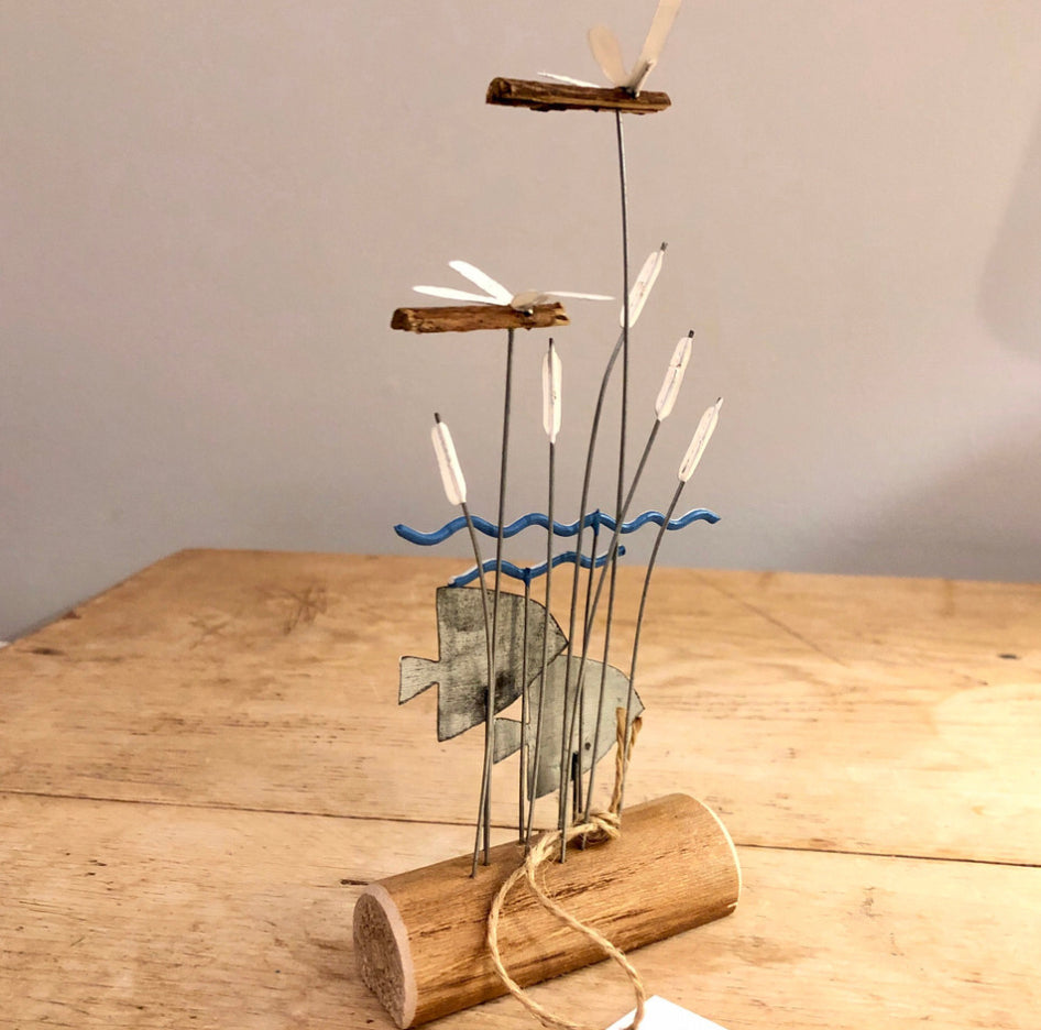 Fish in reeds standing ornament by Shoeless Joe