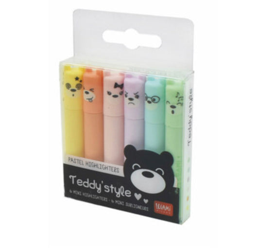 Teddy's style set of 6 mini pastle highlighters by Legami