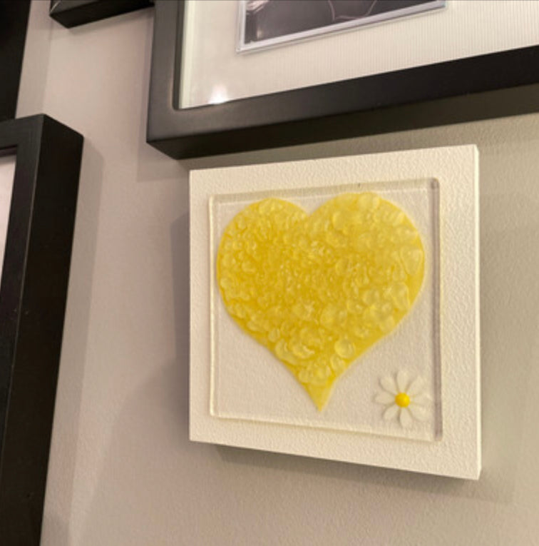Country sweethearts yellow heart wall art by Berserks Glass