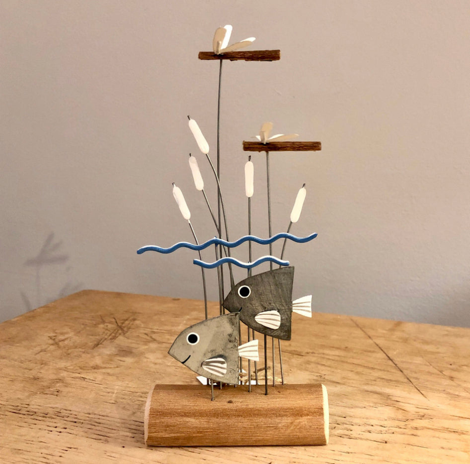 Fish in reeds standing ornament by Shoeless Joe