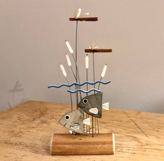 Fish in reeds standing ornament by Shoeless Joe