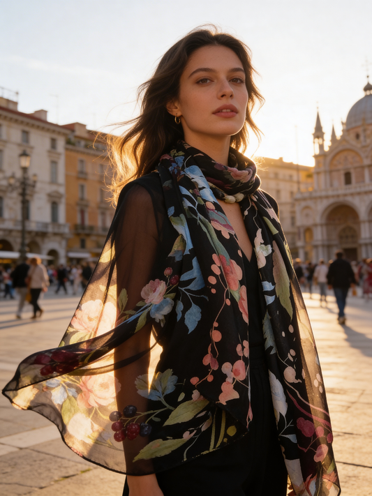 Botanical Study scarf in charcoal or navy