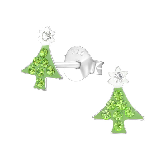 Green Christmas tree stud earrings
