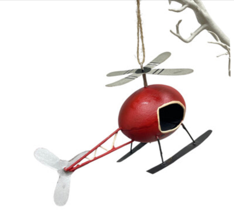 Father Christmas in a helicopter hanging Christmas decoration Shoeless Joe