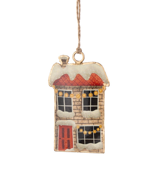 Snowy Red Roofed House hanging Decoration.