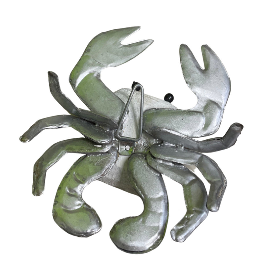 Cindy crab.  Tin & wood crab ornament by Shoeless Joe