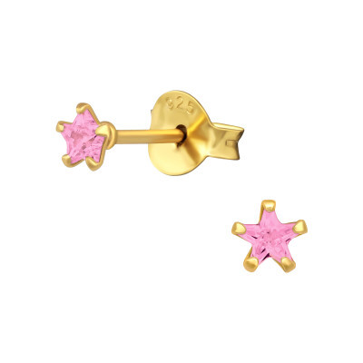 Tiny pink cubic zirconia star stud earrings