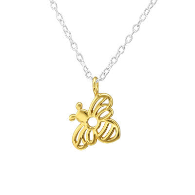 Gold bee sterling silver necklace
