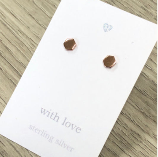 Rose gold hexagon stud earrings