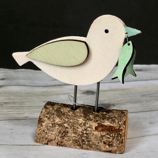 Seagull with his catch wooden ornament by shoeless Joe