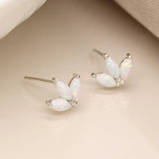Sterling silver triple marquis opal earrings