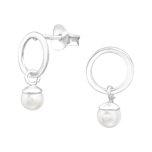Sterling silver hoop with pearl drop