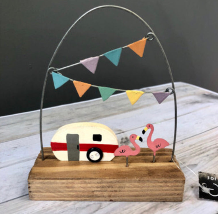 Retro caravan with flamingos by Shoeless Joe