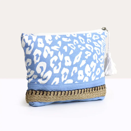 Pale blue animal print cotton travel pouch