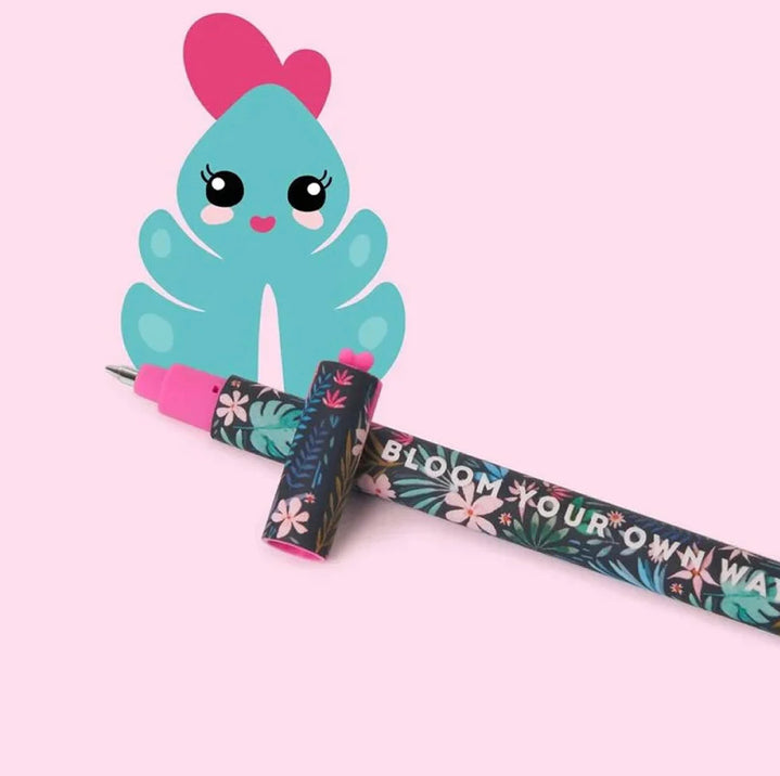 Floral erasable turquoise ink pen. Bloom your own way. Legami