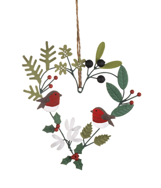 Winter foliage heart with 2 robins. Christmas decoration