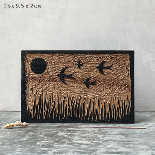 East of India hand carved wooden block swallows
