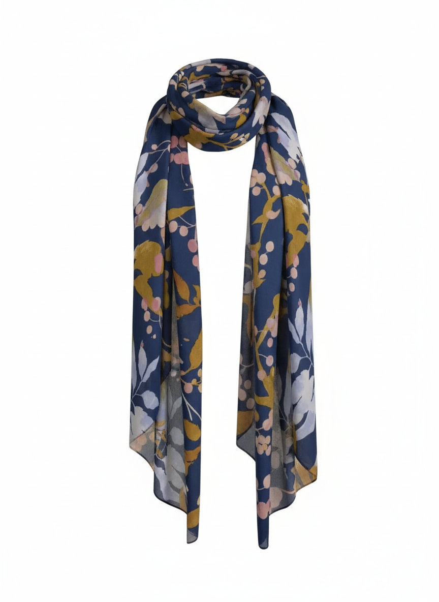 Botanical Study scarf in charcoal or navy