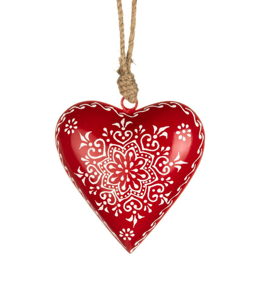 Red heart with snowflake design,  10cm