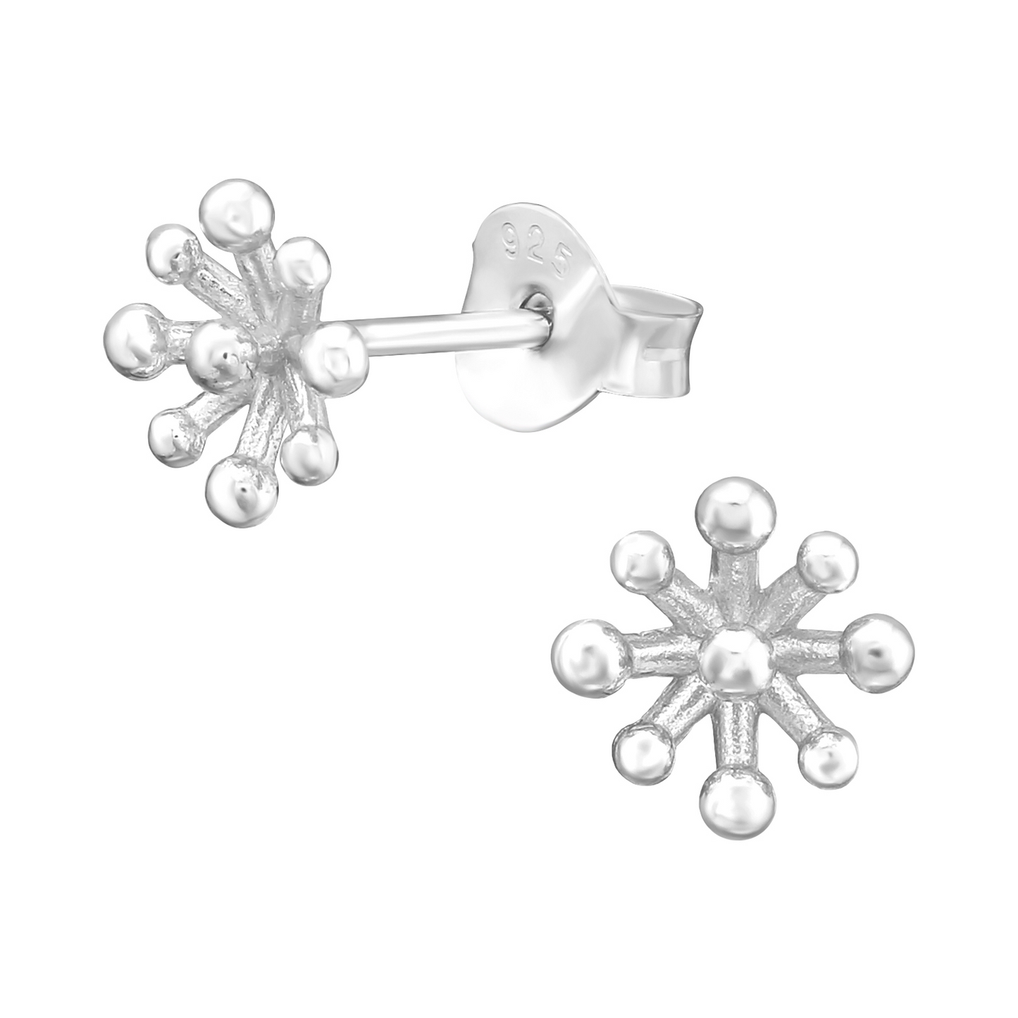 Plain flower burst sterling silver stud earrings
