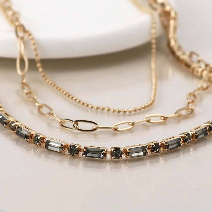 Golden smoky crystals and chains necklace