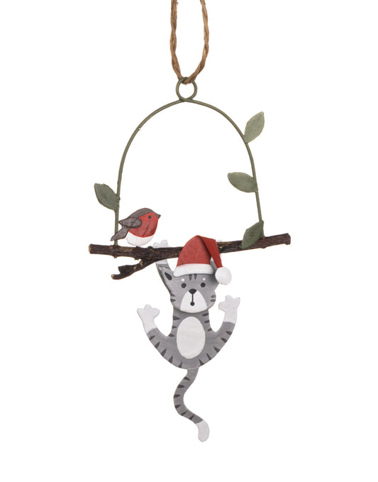 Cat Swinging On Branch hanging Christmas decoration