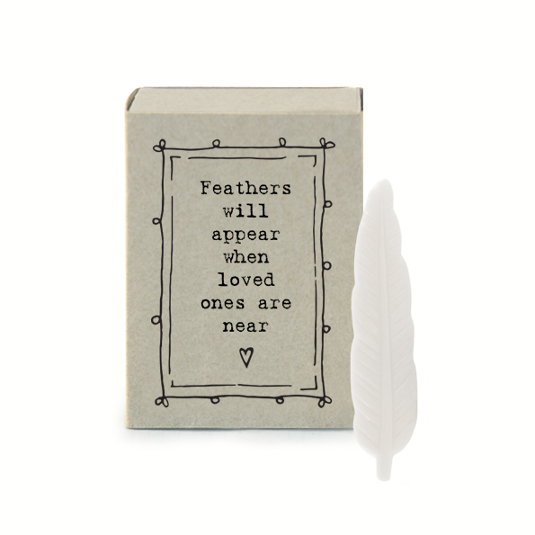 Feathers will appear when loved ones are near. Ceramic matchbox keepsakes by East of India