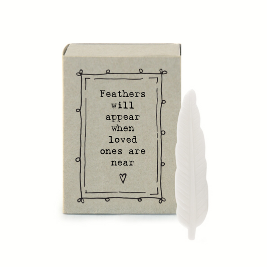 Feathers will appear when loved ones are near. Ceramic matchbox keepsakes by East of India