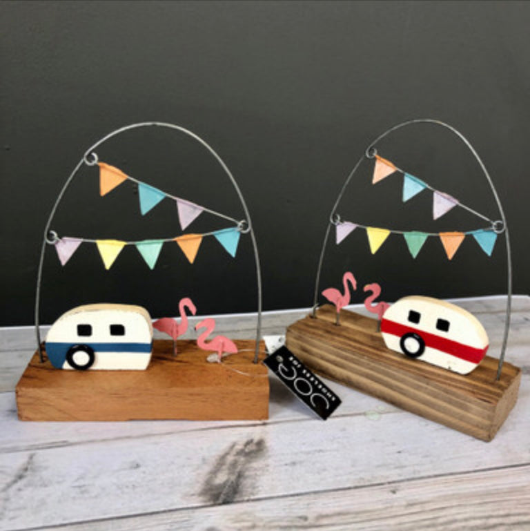 Retro caravan with flamingos by Shoeless Joe