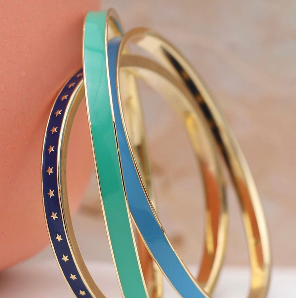 Blue and green mix golden enamel bangle set by POM