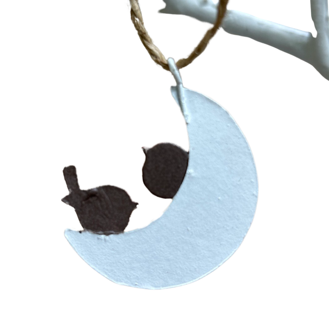 Two robins on the moon Christmas tree decoration