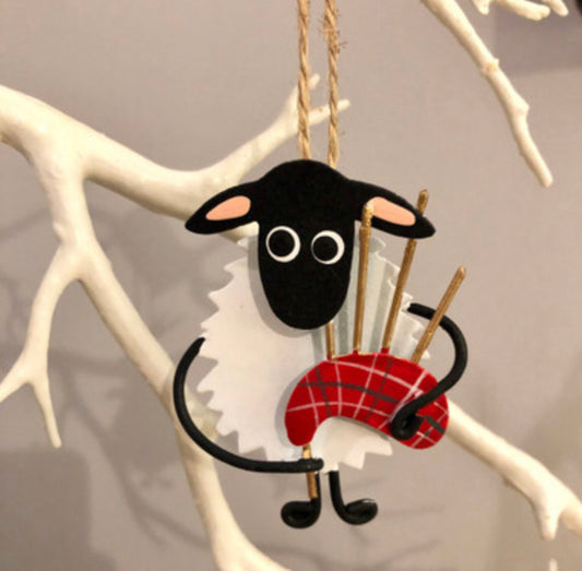 Bagpiping sheep hanging Christmas decoration by Shoeless Joe