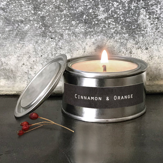 Cinnamon & orange  scented candle in a tin  by East of India