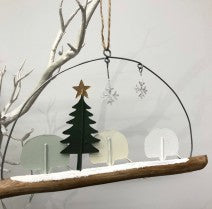 3 festive retro caravans.  Hanging Christmas decoration by shoeless joe