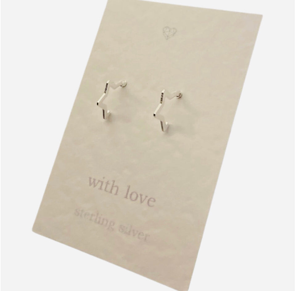 Star half hoop, Huggie plain Sterling Silver earrings