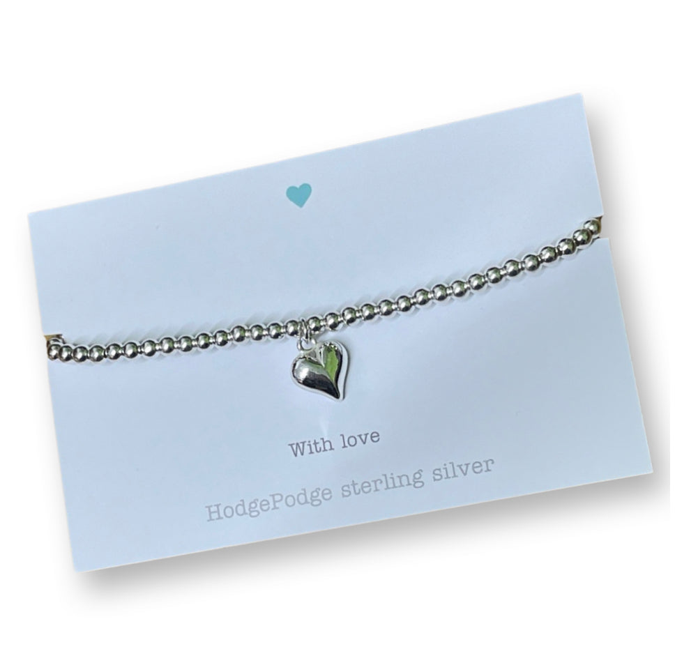 Sterling silver bead bracelet with heart charm