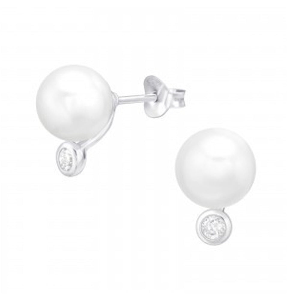 Pearl & cubic zirconia sterling silver stud earrings