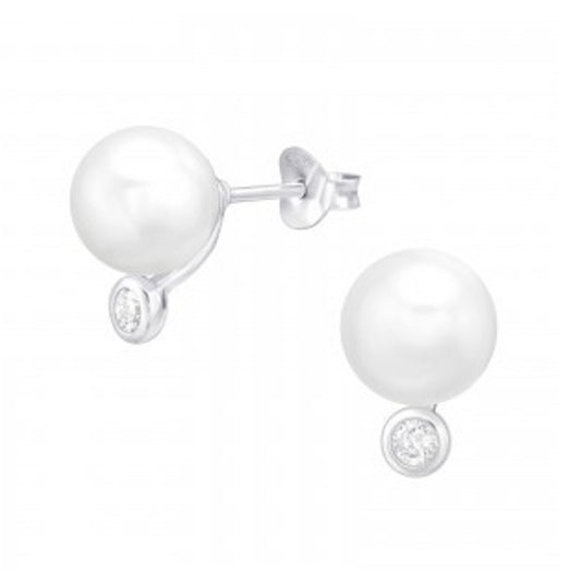 Pearl & cubic zirconia sterling silver stud earrings