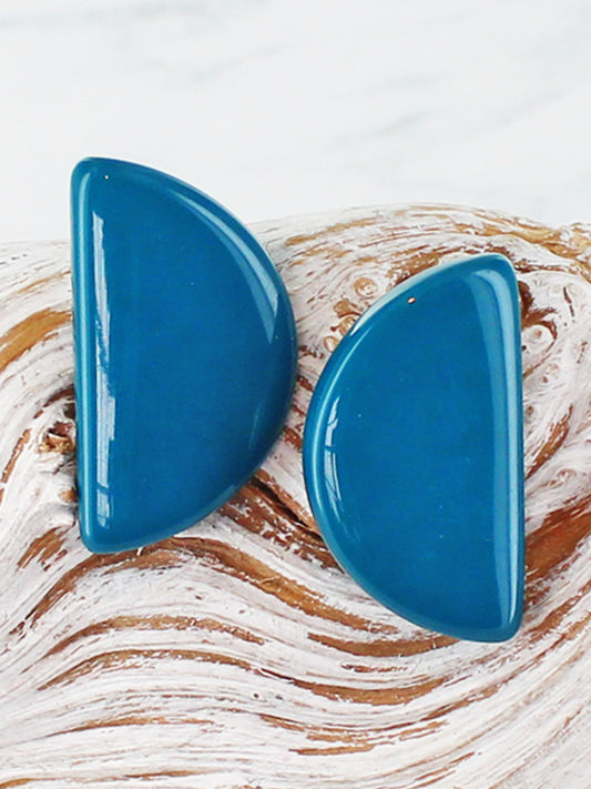 Resin half moon teal stud earrings