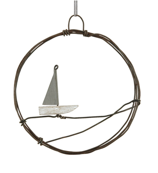 Small metal wreath, sail boat by East of India