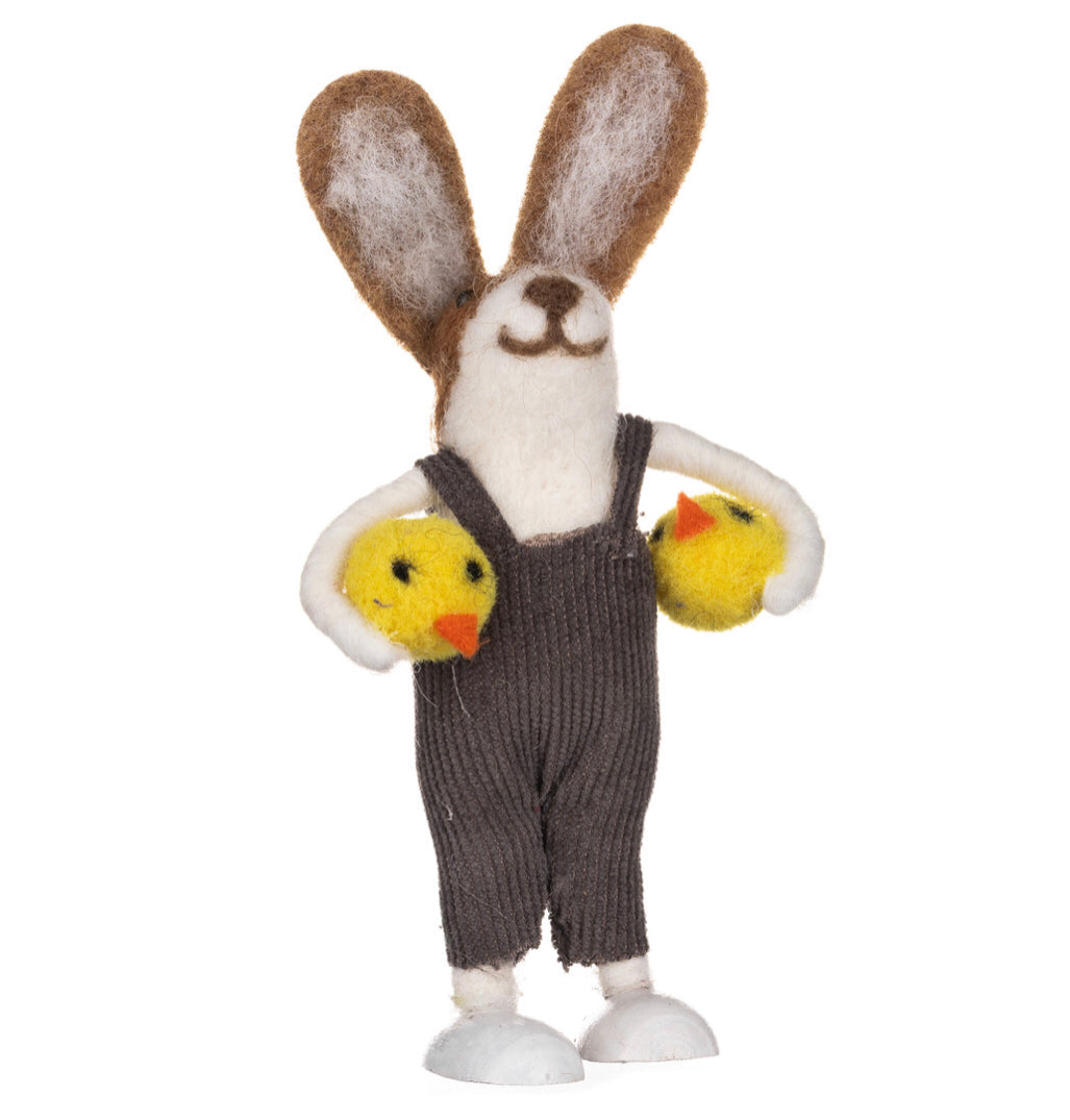 Easter hare with twin chicks standing ornament Shoeless Joe