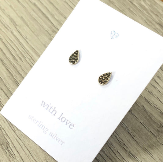 Textured drop sterling silver stud earrings