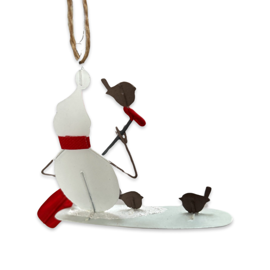 Paddle boarding snowman Christmas tree decoration