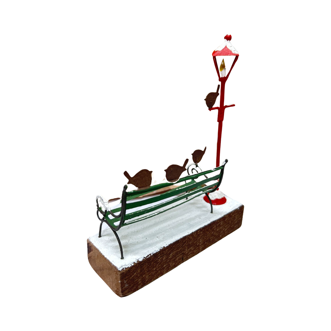 Park bench Christmas scene standing ornamenrt by shoeless joe